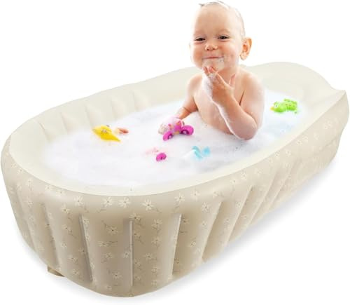Babybadewanne, aufblasbare Babybadewanne mit integrierter Luftpumpe, tragbare faltbare Badewanne für Kinder, 90 × 55 cm, Babybadewanne 0-5 Jahre, Reisedusche für Babys