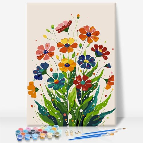 Paint by Numbers for Adults with Frame - Botanical Wildflowers 8x12 Inch | Easy HD Colour Canvas with Frame, Acrylic Paint Set, DIY Wall Art, Stress Relief Hobby, Home Decor, Craft Gift for Beginners