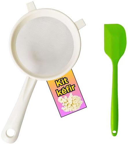 Zenir Kit Colador Kefir Plastico + Cuchara de Silicona | Colador Plastico Para Kefir Para Preparar Kéfir Casero | Kefir kit Compatible con Kefir De Leche y Kefir de Agua.14cm de Diametro