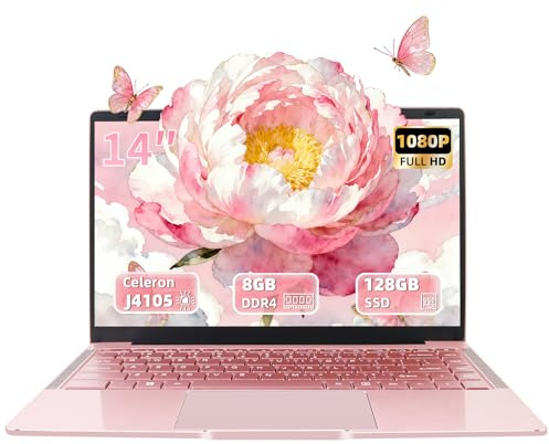Fsjun 14 Laptop Roségold, 8GB DDR4 RAM, 128GB SSD, Quad-Core Celeron J4105