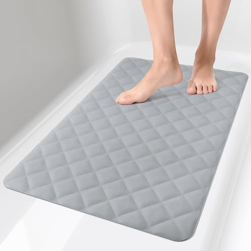 Yolife Bathtub Shower Mat Non Slip, 43×70CM Natural Rubber Bath Tub Floor Liner Mats with Strong Suction Cups for Inside Shower Bathroom, Machine Washable, Soft on Feet