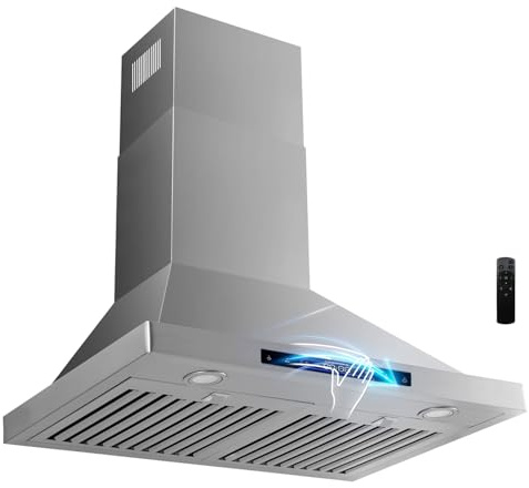 Micmi 30 inch Wall Mount Range Hood Convertible Vent with Permanent Baffle Filters 800CFM Stainless Steel for Kitchen Gesture Sensing & Touch Control, 4 Speed Exhaust Fan, ETL listed