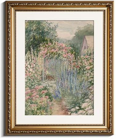 VIYYIEA Gold Framed Impressionist Garden Painting Wall Art, Watercolor Floral Landscape Art for Classic Wall Decor | Elegant Aesthetic, Glass-Free Glare-Proof Design, Lightweight Canvas | 13x16 Inch