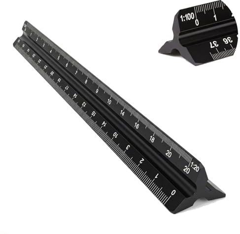 Präzises Dreieckiges Architektonisches Lineal aus Aluminium – Dreikantmaßstab 30,5 cm lang, metrische Skalen 1:20, 1:25, 1:50, 1:75, 1:100, 1:125 – Ideal für Architekten, Ingenieure und Studierende.