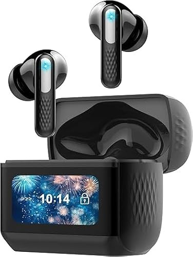 Auriculares Inalámbricos con Pantalla Táctil LED, 2026 Auriculares Bluetooth 5.4 HiFi Estéreo con HD Mic, 48H Cascos Inalambricos Bluetooth con Reducción de Ruido ANC+ENC, 5 Modos EQ, IP7 Impermeable