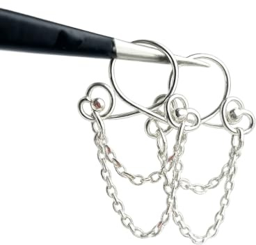 Anneaux de Tétons Sans Perçage en Argent Sterling avec Chaînes, Paire | Faits Main, Ajustables, Pour Femmes, Faux Bijoux de Tétons