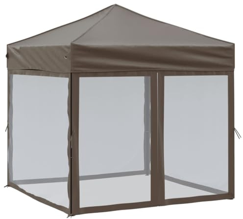 QJBSAVVA Faltpavillon 2x2m mit Seitenwänden Partyzelt Klapppavillon Gartenzelt aus Oxford-Gewebe und Stahlrahmen für Camping Picknick und Gartenfeiern Taupe