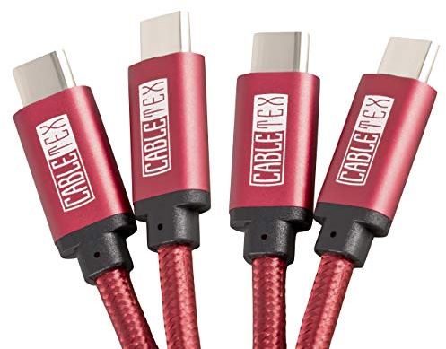 CABLETEX I Geeignet für MacBook Pro, Galaxy S8+, S9, S9+, Huawei P20 Pro, OnePlus 3, 5, HTC 10 I Ladekabel Nylon Textilkabel Datenkabel I CABLETEX USB C Kabel auf Typ C USB 3.1 I ROT 1 Meter I 2 Stück