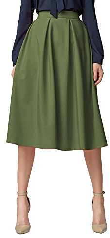 Urban GoCo Mujeres Vintage Falda Midi Plisada A-Line con Bolsillos Faldas Larga Ejercito Verde M