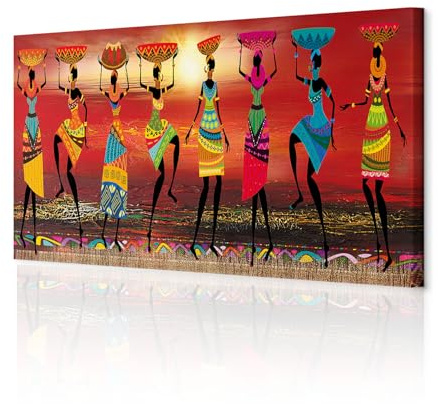 decomonkey Wandbilder Afrika Frau 120x40 cm 1 Teilig Leinwandbilder oragne | Strukturleinwand, Holzkeilrahmen, Bild auf Leinwand, Kunstdruck, Wanddeko, Wohnzimmer, Wanddekoration, Mozaic, Sonne