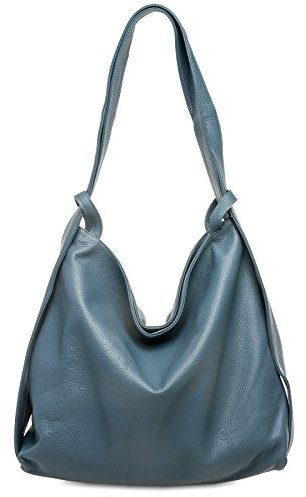 Caspar 2in1 Große Leder Rucksack Schultertasche XL Elegante Damen Handtasche - PREMIUM LINE - Modell No.786 - Made in Italy, Farbe:jeans blau, Accessoires:One Size
