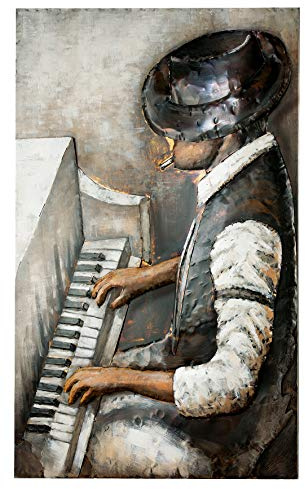 GILDE Gallery Bild XXL Klavier - Piano - Klavierspieler - Kunstobjekt - Metallkunst handgefertigt 80 x 120 cm, Grau