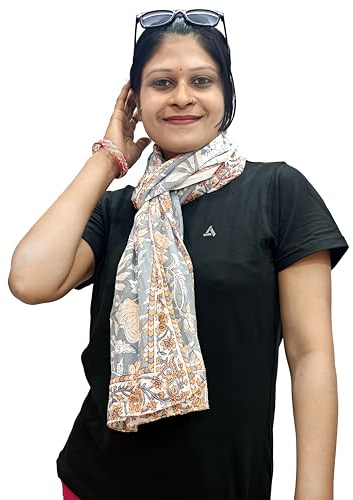 Rastogi Handicrafts Cotton Scarfs For Women’s Apparel Fabric Hand Block Printed Indian Traditional Design 70 x 20 Inch Mini Stoll For Girls (Scarfs-10)