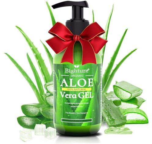 Aloe Vera Gel, 100% Aloe Vera Organic from Freshly Cut Aloe Leaves, Skin Care for Deeply&Rapidly Soothing, Firming, After Shave, Sunburn Relieve,etc