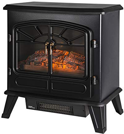 Russell Hobbs RHEFSTV2003B 1.85 KW Freestanding Electric Stove Fire Heater with 2 Heat Settings, Adjustable Thermostat, Black, 30 m² Room Size