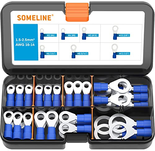 Ringkabelschuhe 1.5-2.5 mm² Kabelschuhe Set Blaues Loch Ø M3 M4 M5 M6 M8 M10 M12 Quetschverbinder Teillisoliert PVC Kabel-Verbinder aus Kupfer verzinnt SOMELINE® Ring Kabelschuhe 7 Größe 60 Stück