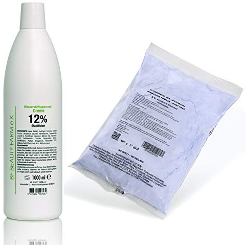 Bf Beauty Farm E.K. 1000ml Wasserstoffperoxid 12% Cream Oxydant + 500g Blondierpulver Blau Staubfrei