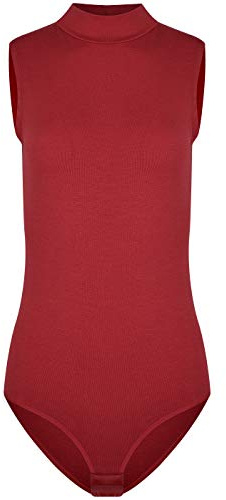 Evoni Body de mujer sin mangas, de algodón, opaco, con cuello medio, burdeos, XXL