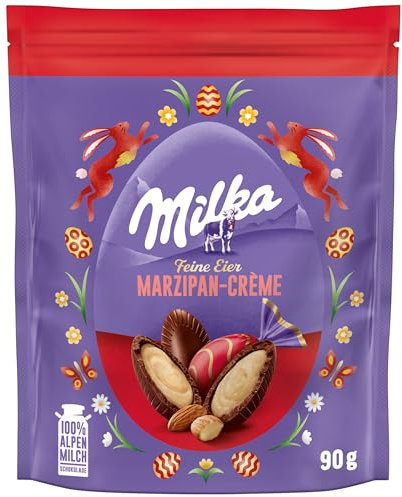 Milka Feine Eier Marzipan – Osterschokolade mit feiner Marzipanfüllung in Einzelpackung – 90g