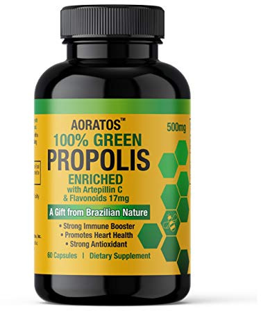 Aoratos 100% Brazilian Green Propolis Enriched 500mg, Immune Support, 60 Vegetable Capsules