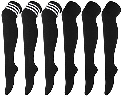 DRESHIW 6 Pares Calcetines Hasta la Rodilla Raya Escuela de Cosplay Sobre la Rodilla Medias Hasta el Muslo Calcetines Largos Calientapiernas Para Niñas y Mujeres