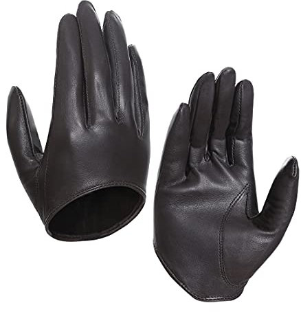Harssidanzar Damen Lammfell Leder Half Palm Short Handschuhe ungefüttert GL011EU,Braun, M