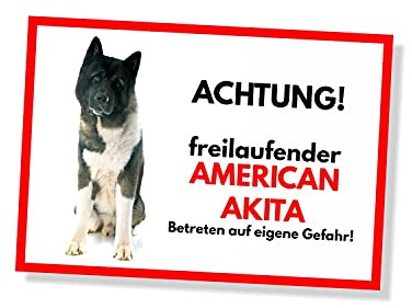 American Akita Schild Achtung Freilaufender Hund Spruch Türschild Hundeschild Warnschild Geschenkidee Sicherheitsschild Hund Privatgrundstück Hundewarnung Warnung vor dem Hund Fun