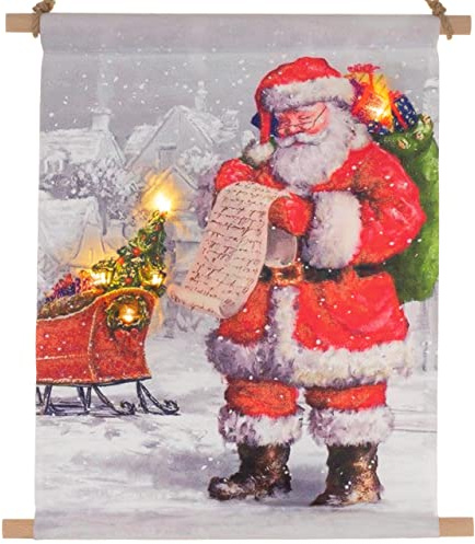 Nexos Trading Wandbehang Weihnachtsbild Weihnachtsmann 5 LED Wandmotiv Wandbild 30x45 cm zum Aufhängen Weihnachten Xmas Dekoration Santa Claus