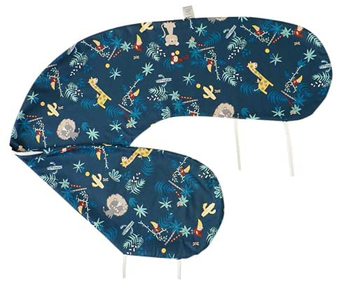 Funda para cojín de lactancia, 170 cm, con cremallera, 4 lazos para facilitar la lactancia materna del bebé (Jungle Blu)