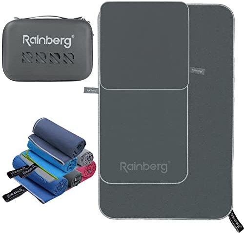 Rainberg 3 Pack Dark Grey Microfibre Towel, Super Absorbent, Quick Dry Beach Towel Ultra Compact Lightweight Soft Microfiber Towels for Gym, Swimming, Camping, Yoga & Sports