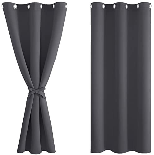 DWCN Dark Grey Blackout Curtains with Tiebacks for Bedroom Thermal Insulated Solid Eyelet Curtains for Living Room,2 Panels,46 Wide x 54 Drop