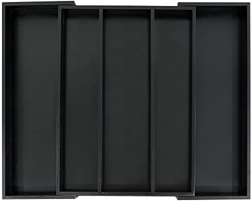 Utoplike Bamboo Cutlery Tray Expandable Drawer Organisers, Wooden Utensils Holder, Drawer Divider for Silverware, Flatware, Knives in Kitchen, Bedroom, Living Room, Black