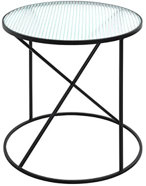 HAKU Möbel Beistelltisch schwarz, Metall, Sicherheitsglas - Maße: H 50 cm x Ø 50 cm, Style: Modern