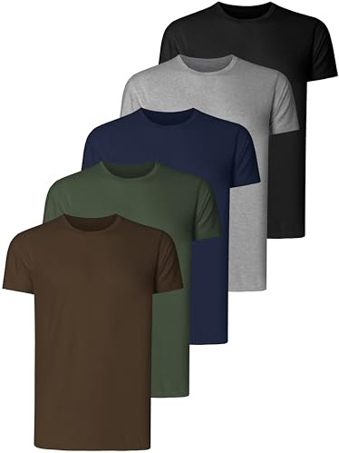 Teesmen T Shirts for Men UK 5 Pack Short Sleeve Crew Neck Plain Cotton Boys Adult Sport Tees Undershirts Workwear Gym Running Workout Casual Daily Shirt (Multipack 7, M)