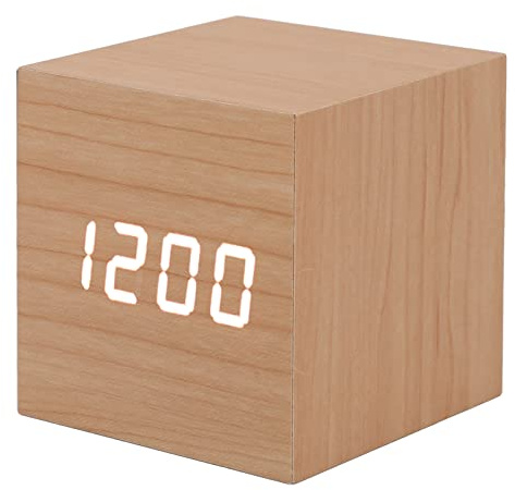 Luqeeg Digitaler Wecker - Intelligenter Wecker aus Holz, 3 Helligkeitsstufen, Datum, Temperaturanzeige, LED-Holzuhr für Büro, Schlafzimmer, Nachttisch, Schreibtisch