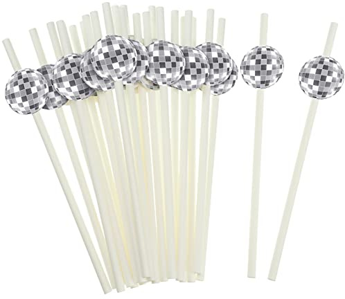 Vesici 100 Pcs Disco Ball Straws Glittery Silver Ball Paper Party Straw | 0.24 x 7.76 Inch Disposable Wedding, Birthday Party Disco Decorations for 70s Retro Theme, Bachelorette Party Supplies