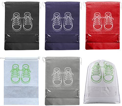 5 Stück Schuhbeutel, Schuhtasche mit Transparente Fenster, Schuhsack mit Zugband Wasserabweisende Staubabweisende Schuhtaschen für Reisen oder Zuhause-Aufbewahrung