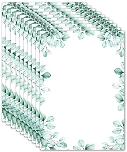 50x Briefpapier DIN A4 beidseitig Bedruckt - Blanko Briefpapier Set zum Beschriften und Bedrucken für Hochzeit, Geburtstag, Einladungen (A4, Eukalyptus)