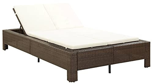 Chusui 2-Personen-Sonnenliege mit Auflage, Gartenliege, Liegestuhl, Sonneninsel Outdoor, Sonnenstuhl, Gartenmöbel, Bäderliege, Relaxliege, Terrasse,Braun Poly Rattan
