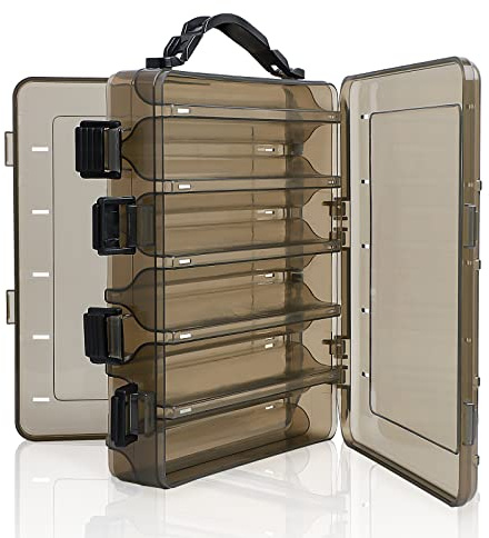 Realure 10 Fächer Doppelseitig Köderbox Angeln mit Tragegriff, 4.5x17x20cm Klein Köderboxen Angeln, Seefischerei Wobbler Box, Angelbox für Kunstköder, Wobbler köder, Gummifisch Köder