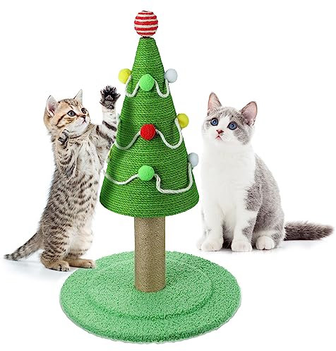 Liliful Poste rascador para gatos de 25.5 pulgadas, árboles de Navidad altos para gatos grandes adultos, rascador interactivo para gatos con bola teaser, árbol rascador de sisal para gatos de interior