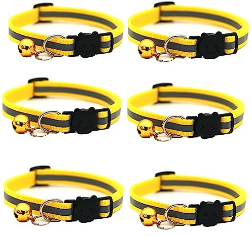 Hepplly 6-Pack Katzenhalsbänder Quick Release Reflective Kitten Halsband mit Glocke (Gelb)