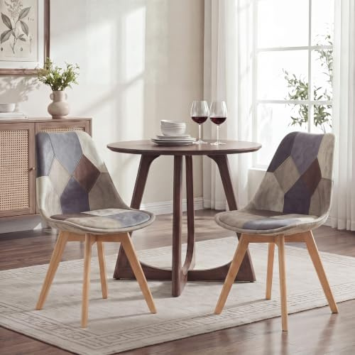 GrandCA HOME 2er Set Gepolsterten Esszimmerstuhl mit Patchwork-Stoff und Metallbeinen aus Buchenholz, für Schlafzimmer und Wohnzimmer, Küche,Jahrgang