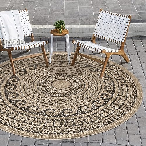 Carpettex Outdoor Teppich Wetterfest 160 cm Rund Sisal & Jute Optik Natur - Ideal für Balkon, Garten, Terrasse und als Küchenteppich - Teppich Waschbar, Wasserfest, Pflegeleicht, Vintage Design