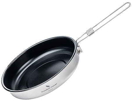 Boundless Voyage Camping Pfanne für Gaskocher Titan Bratpfanne 22.8cm/1.5L Ultraleichtes Camp Kochgeschirr Grillpfanne zum Kochen Ei Steak, Ti2070C