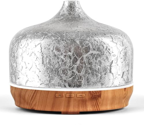 Porseme Aroma Diffuser 500ml,Handgeblasen Glas Luftbefeuchter,Ultraschall Aromatherapie Öle Diffusor mit 7 Farben LED Licht,Diffusor für Ätherische Hält 15-21 Stunden,Leise für Wohnung (Silverplated)