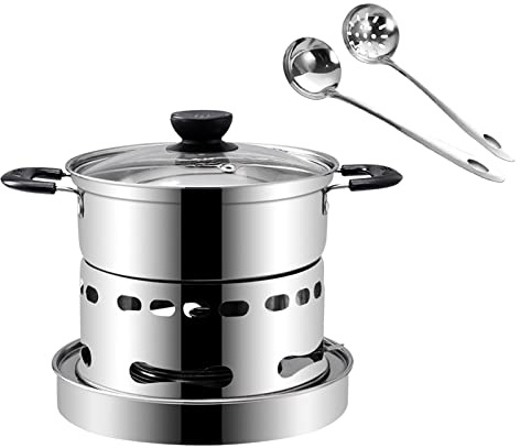 Spirituskocher mit Topf,Edelstahl-Alkohol-Heizkessel,Kochtopf für draußen,Einstellbare Feuergröße.Ideal zum Campen und Wandern,für die Zubereitung von Suppen zu Hause. (20cm+Suppenschöpfer Trichter)