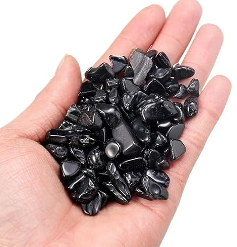 Natürlicher Kristallkies rosa weiß lila gelb grün Kristall Aromatherapie polierter Stein Entmagnetisierungsstein Aquarium Reinigung Achatkies (Farbe: Schwarz, Größe: 5-7 mm/100 g)