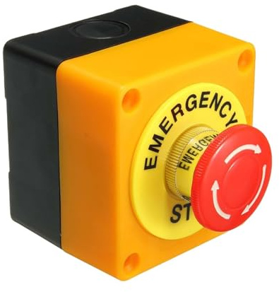 Harilla Botón Pulsador Del Interruptor de Parada de Emergencia con Caja, Letrero Rojo, Piezas de Repuesto de 2,8 x 2,5 X 3 , Fácil Instalación, Resistente