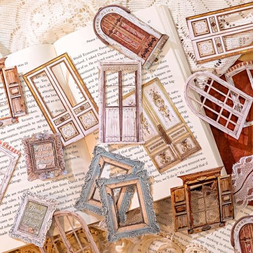 Arpaper Scrapbook Stickers Zubehör 120 Stück Für Bullet Journal,Laser Hohlblumenfenster Mechanismus Collage Karte Sticker Scrapbooking Vintage Set Scrapbooking Zubehör Sticker Für Fotoalbum, DIY